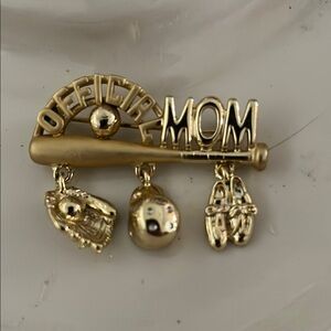 Gold 'Official Mom' Baseball Brooch